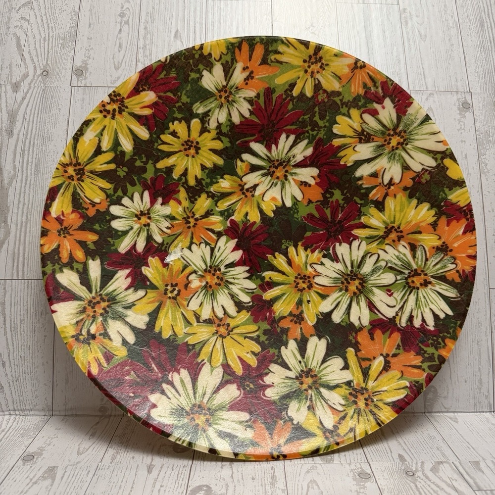 Vintage MCM Fiberglass 15" Shallow‎ Bowl Floral Serving Salad '60s Flowers Red